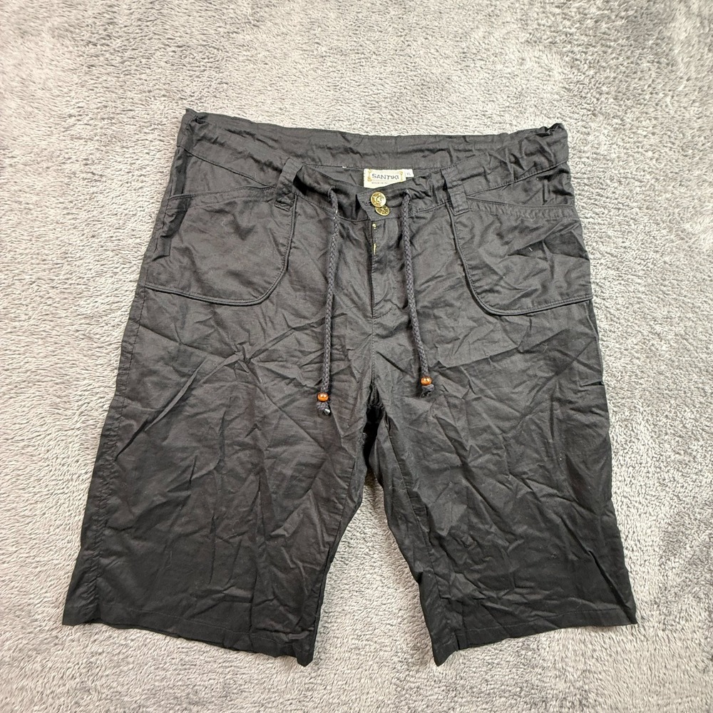 Santiki Indonesia Womens XL Black 100% Cotton Bermuda Shorts Beach Drawstring